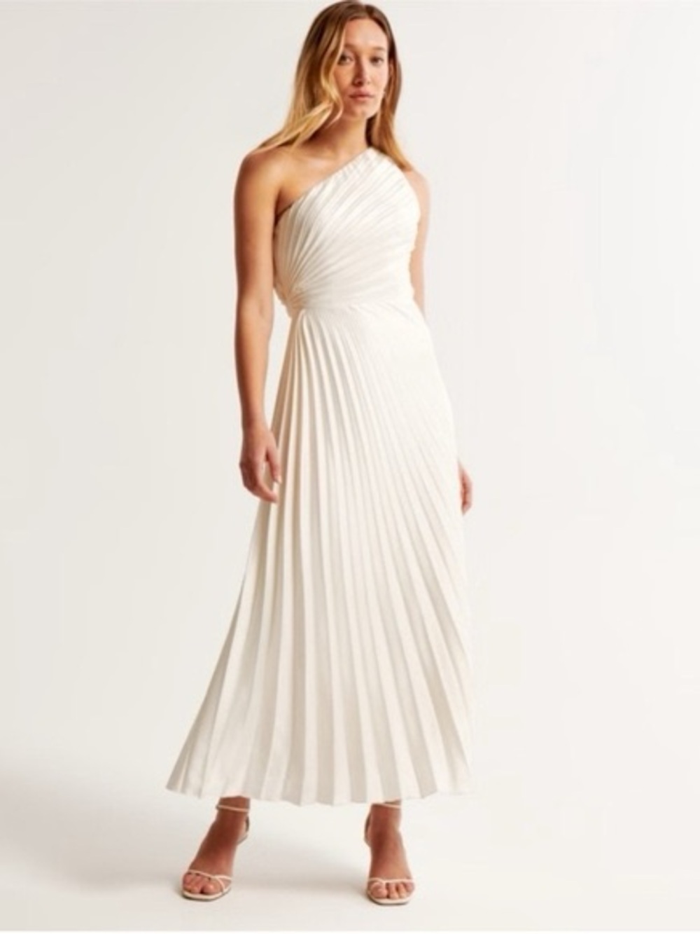 Abercrombie & Fitch One-Shoulder Cream Pleated Maxi Dress
